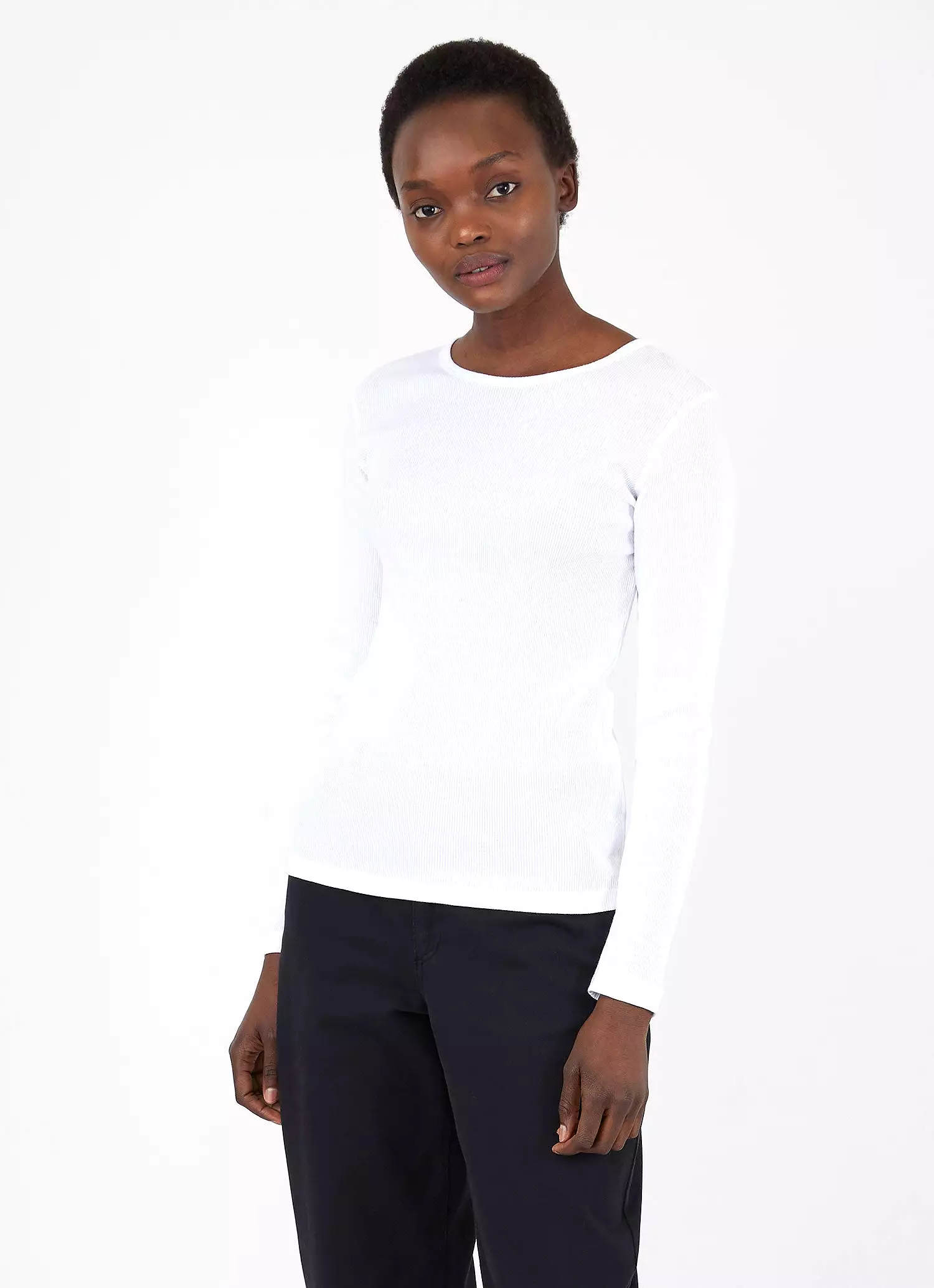 Women's Rib Long Sleeve T-shirt in White