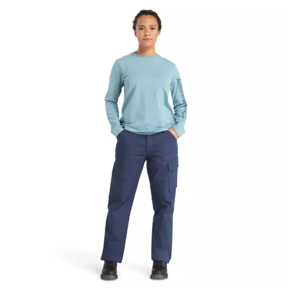 Women's Timberland PRO Cotton Core Long-Sleeve T-Shirt TB0A6D8JDR5 - Blue